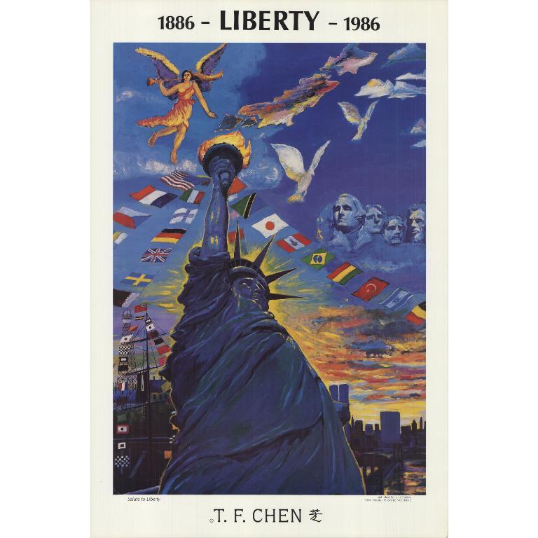 T.F. Chen 'Salute alla libertà' 1986- Litografia offset - Print di Unknown