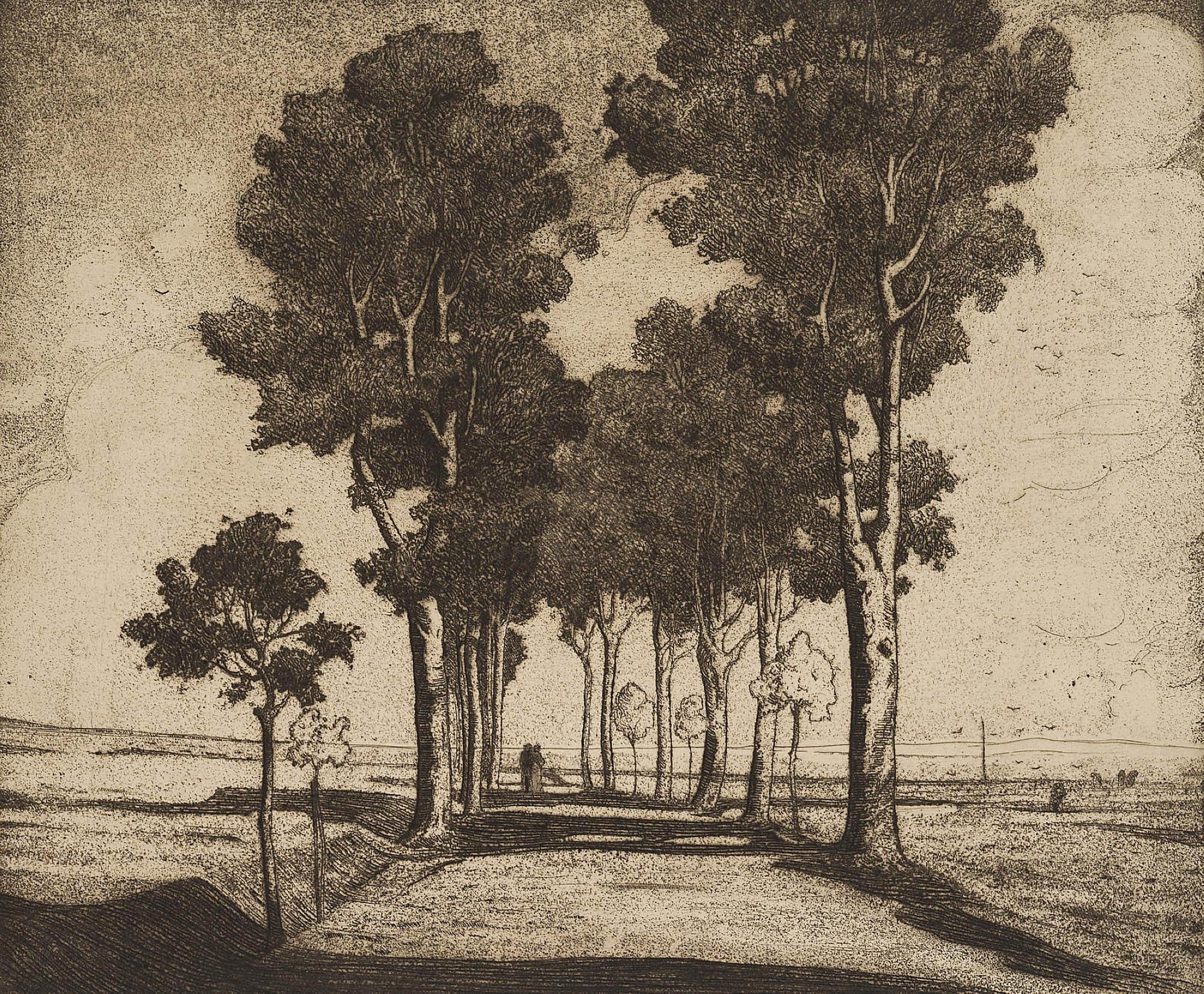 The avenue - Realist Print by Carl August Walther