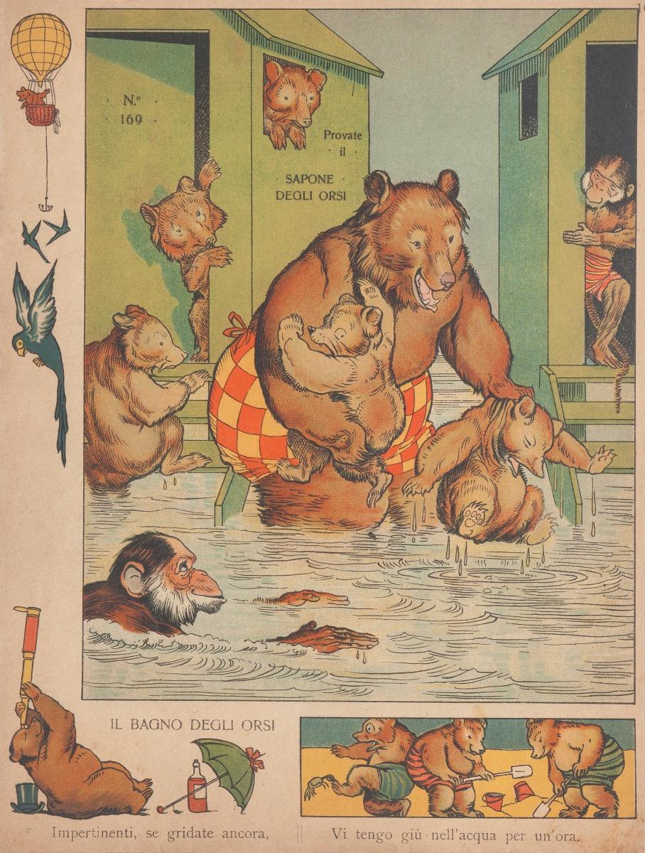 Unknown Figurative Print - The Bath of bears - Original Lithograph - 19th Century