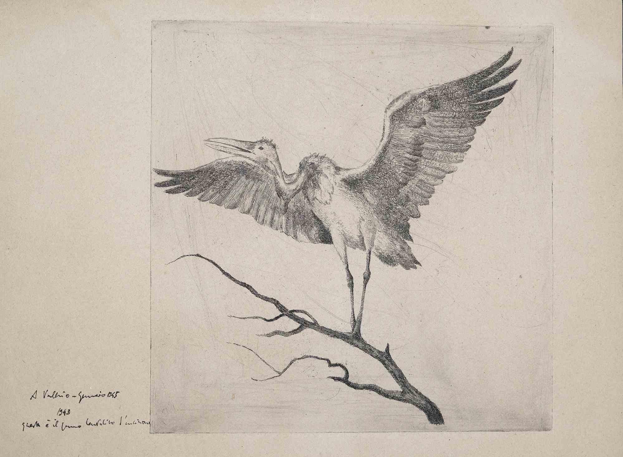 Unknown Animal Print - The Bird - Original Etching - 1945