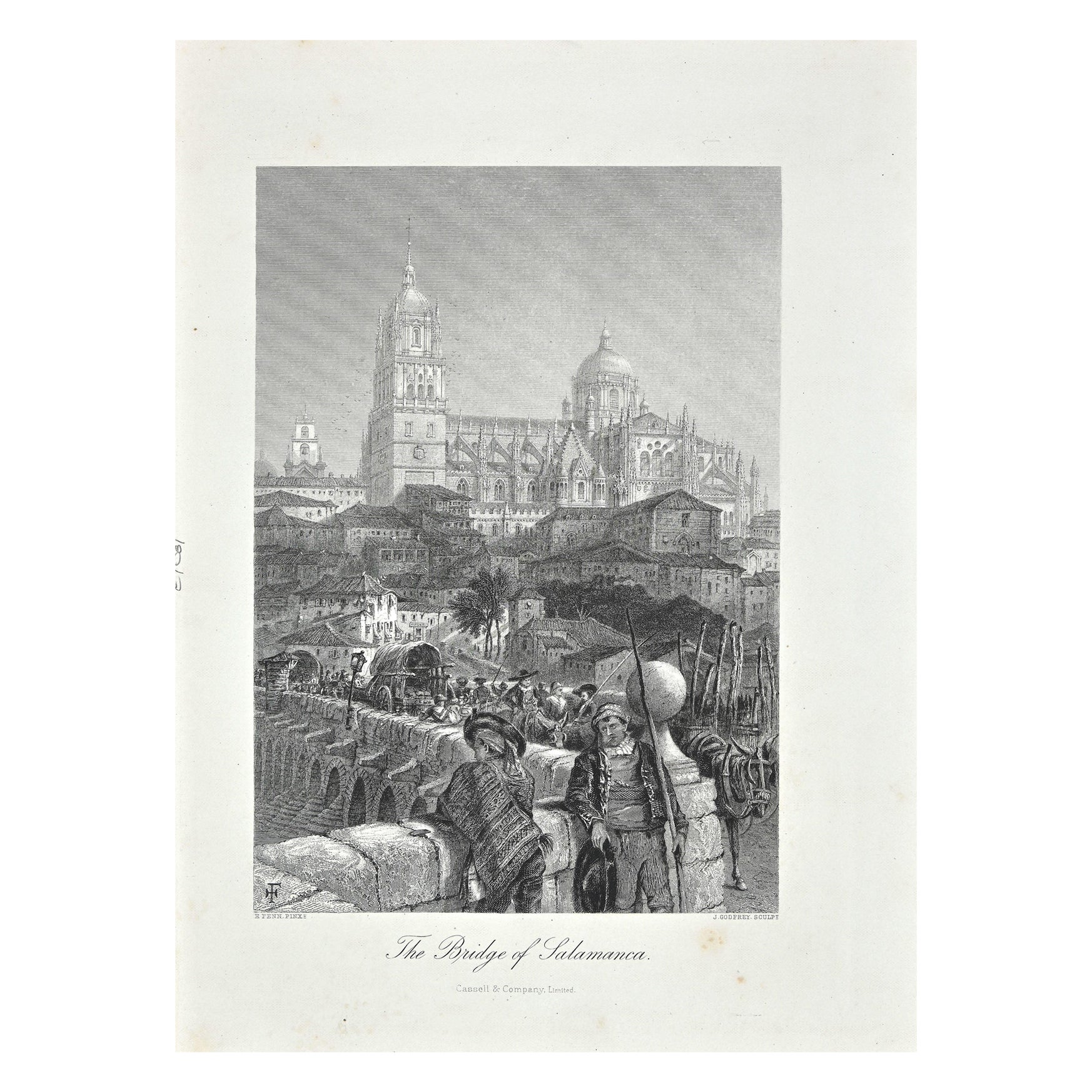 Le pont de Salamanca - Lithographie de J. Goderey - 19e siècle