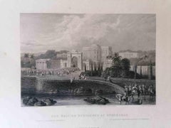 Britisches Residency in Hyderabad – Originallithographie, Mitte des 19. Jahrhunderts  