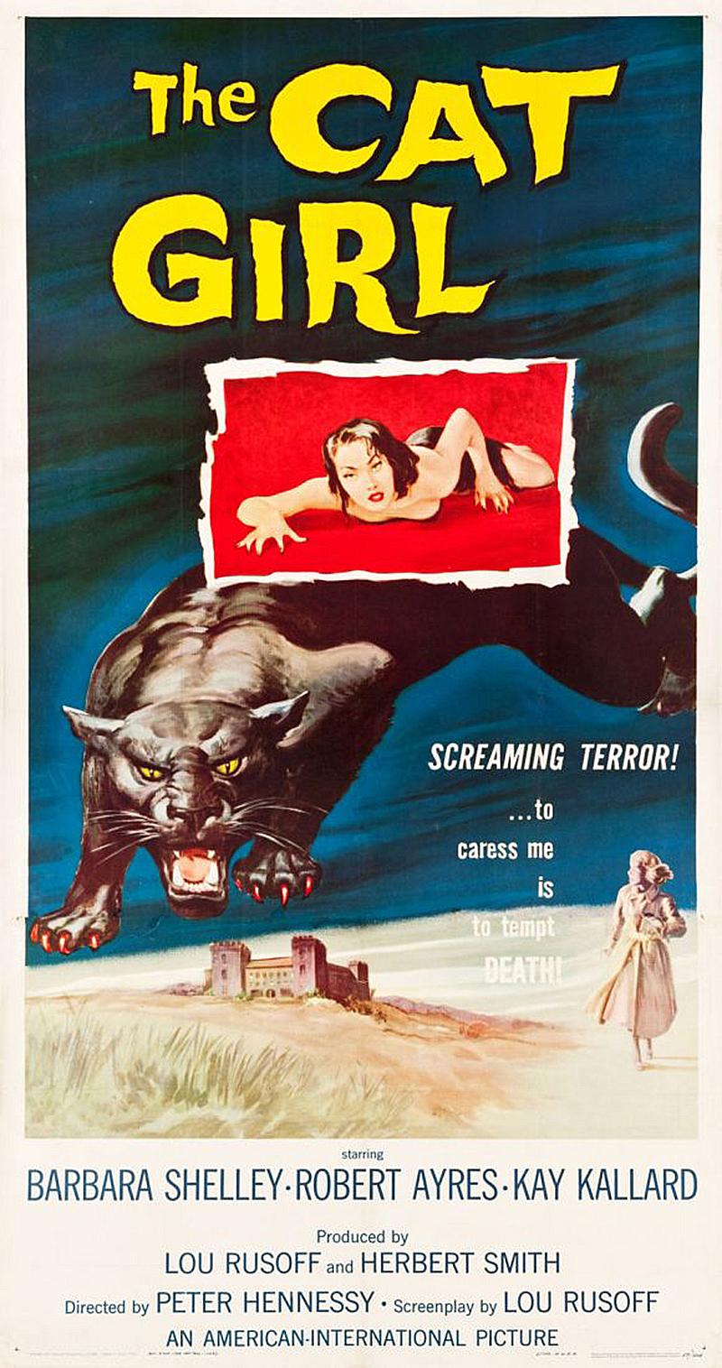 The Cat Girl Enorme Poster Original Vintage Linen-backed 