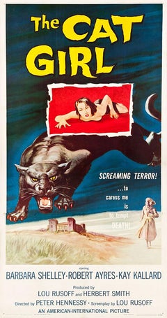 The Cat Girl Huge Original Retro Poster Linen-backed 