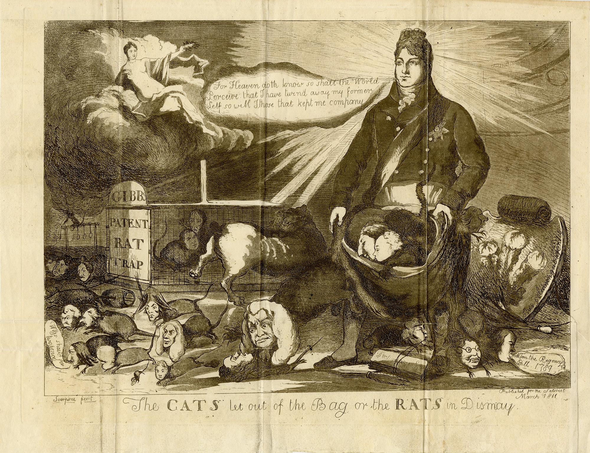 The Cats Let Out of the bag, or the Rats in Dismay - English, early 19th cent. - Print by Unknown