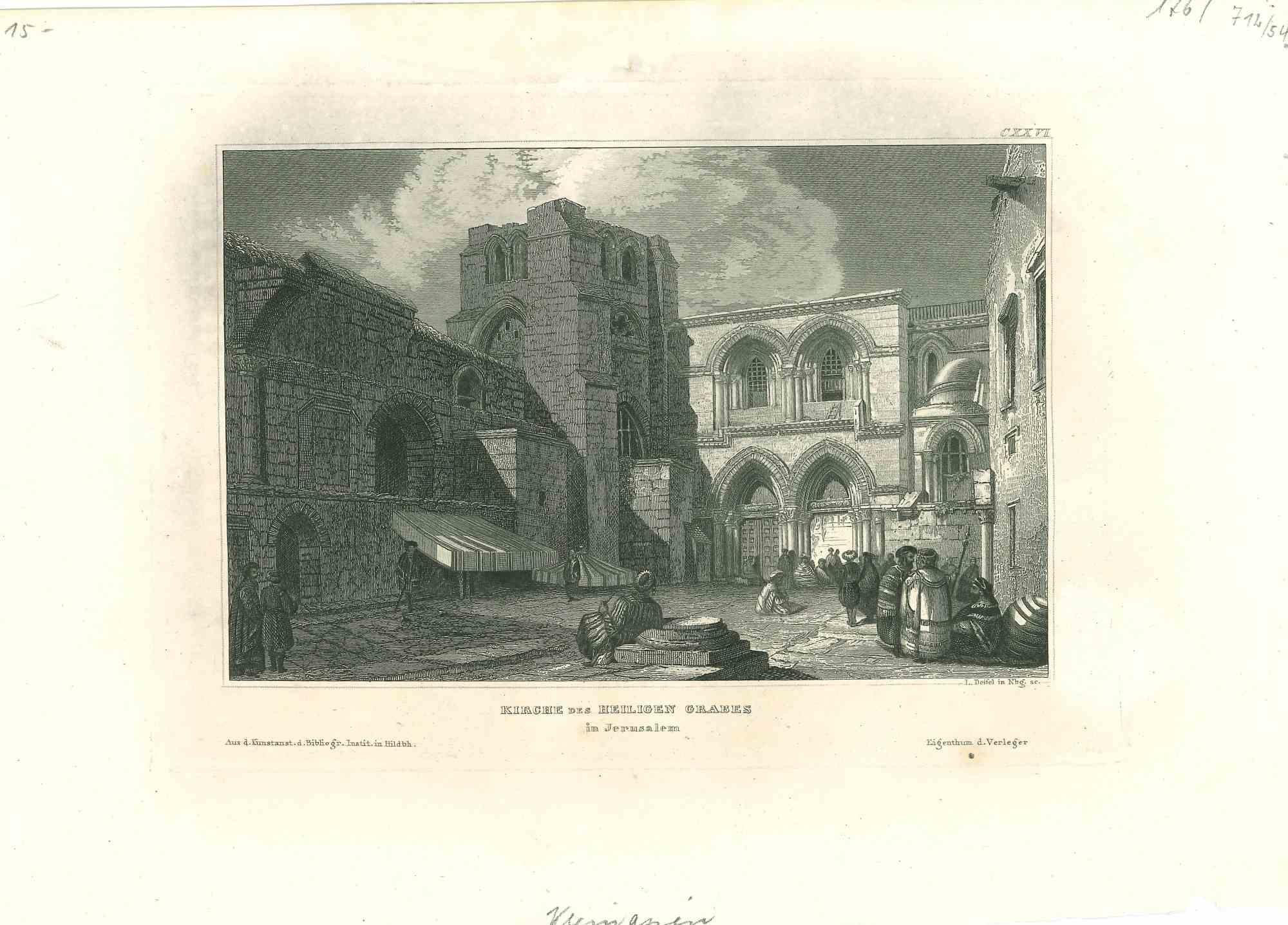 Figurative Print Unknown - The Church of the Holy Grave - Lithographie originale, milieu du 19e siècle