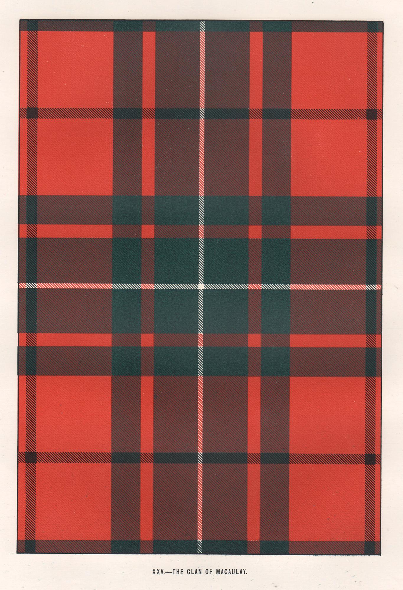 The Clan of Macauley (Tartan), Scottish Scotland art design lithograph print