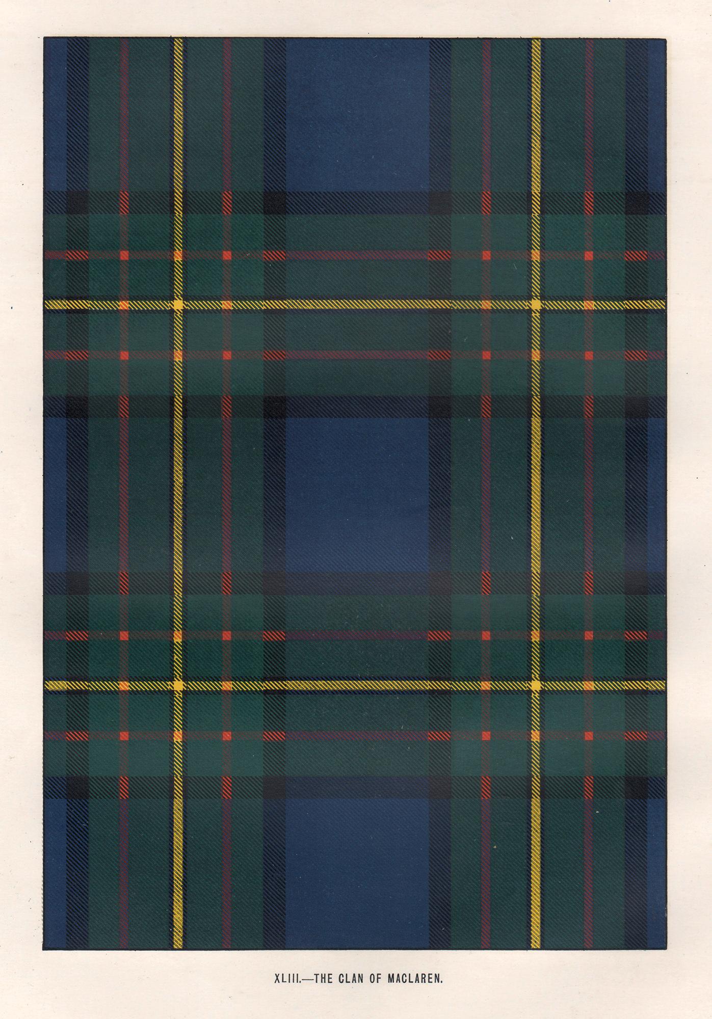 The Clan of MacLaren, Tartan, Scottish Scotland art design lithograph print