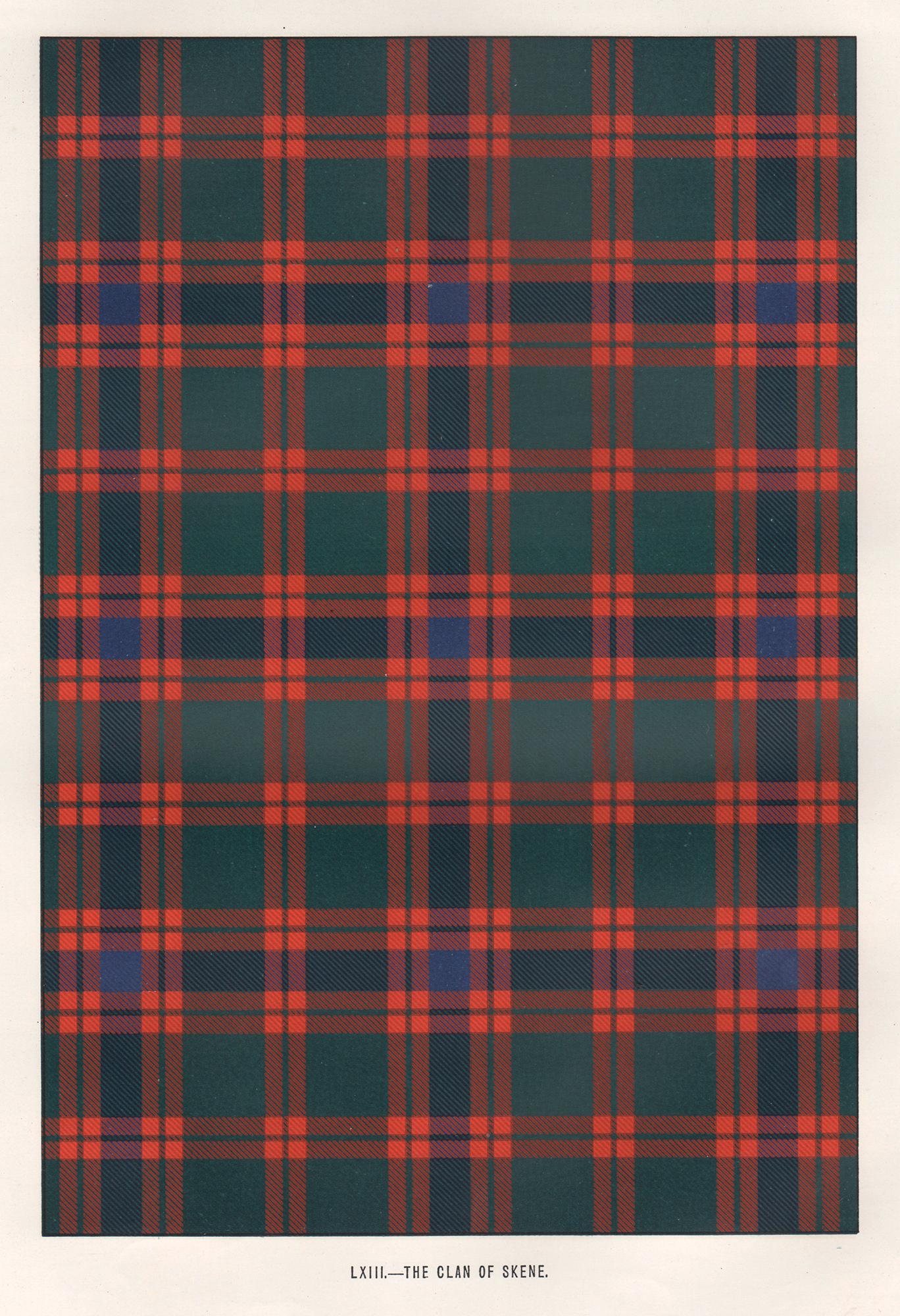 The Clan of Skene (Tartan), Scottish Scotland art design lithograph print