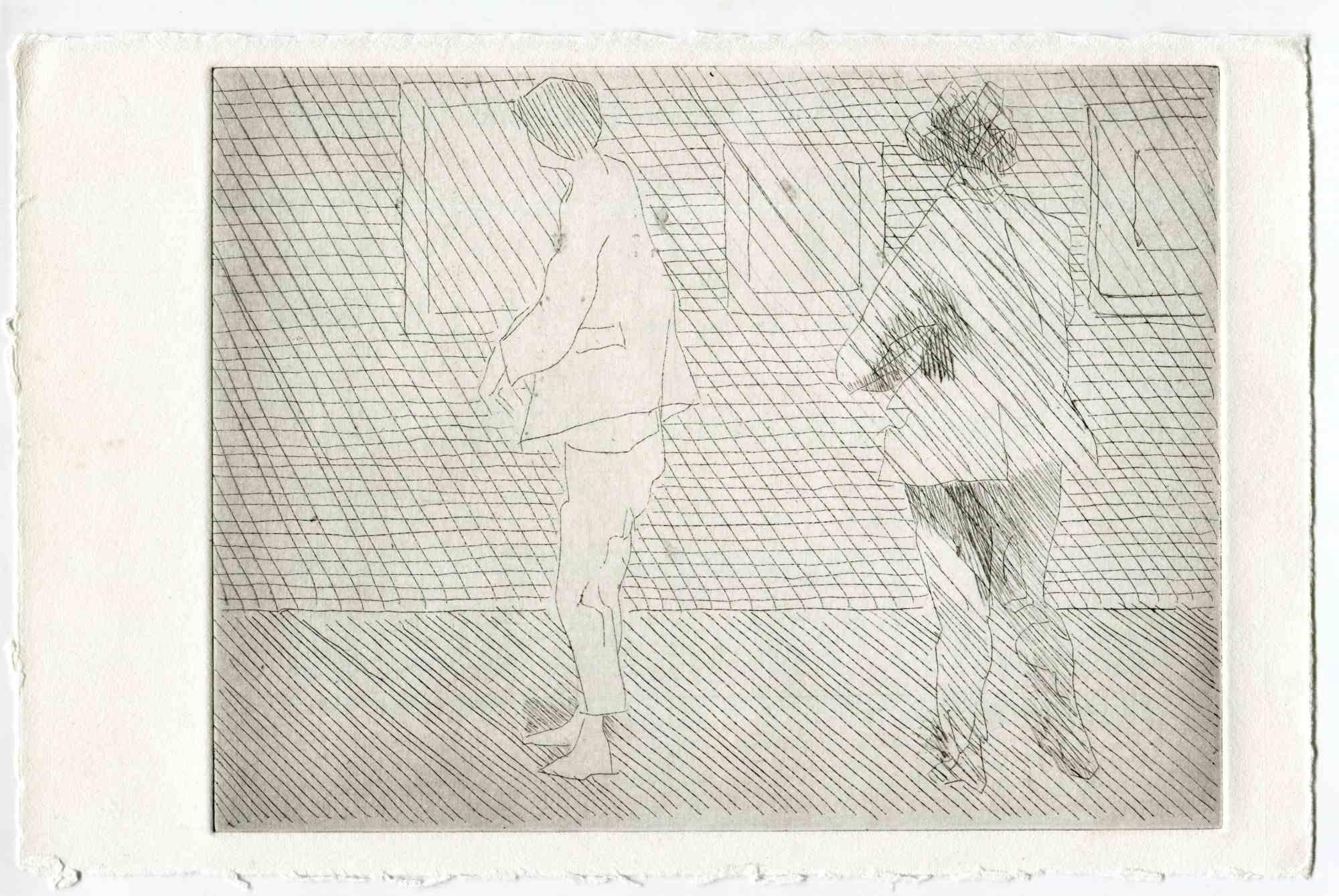 Unknown Figurative Print - The Exhibition - Original Etching and Drypoint - Mid-20th Century