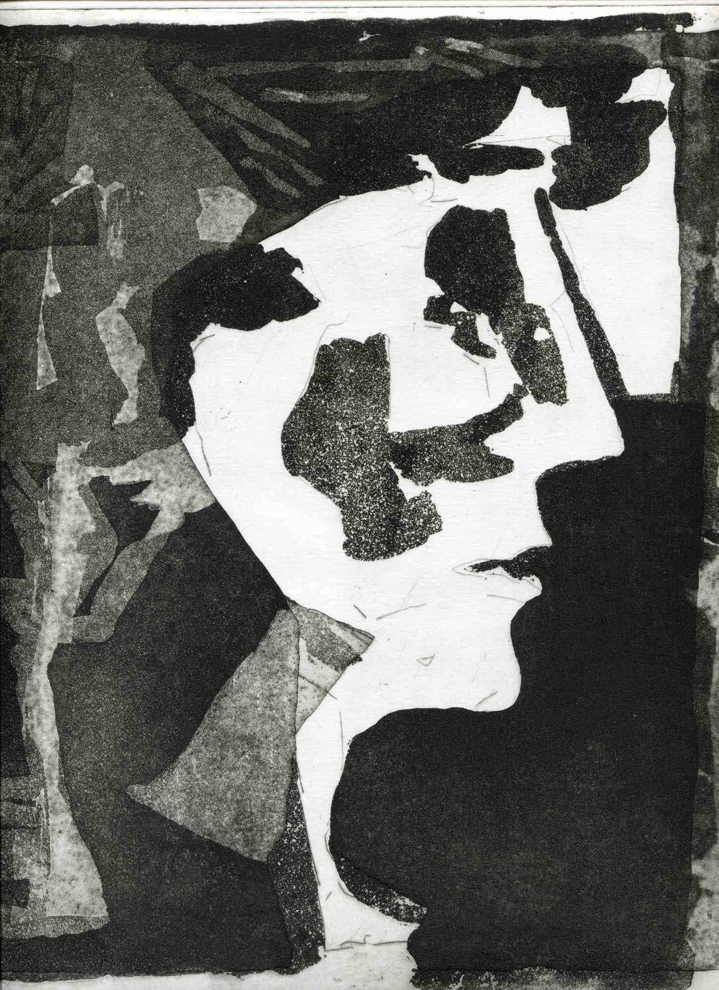 Unknown Figurative Print – The Face - Original-Radierung und Aquatinta- Mitte des 20. Jahrhunderts