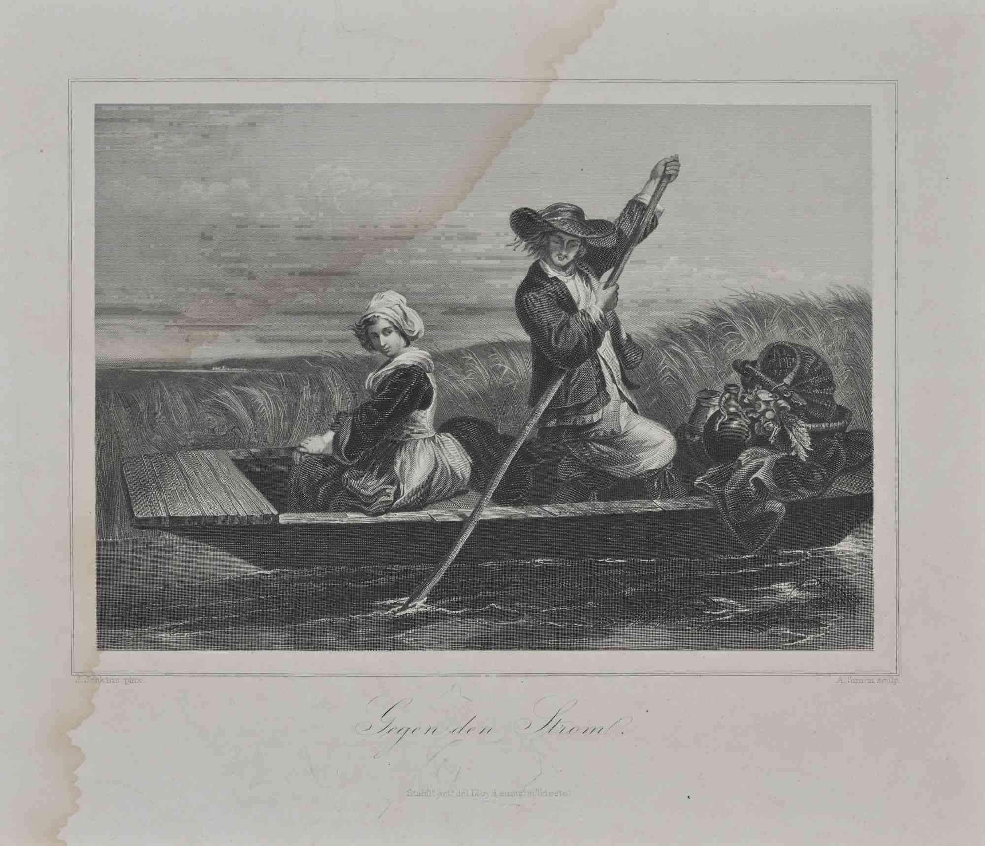 Unknown Landscape Print - The Farmers in boat with vegetables - Etching - 1860