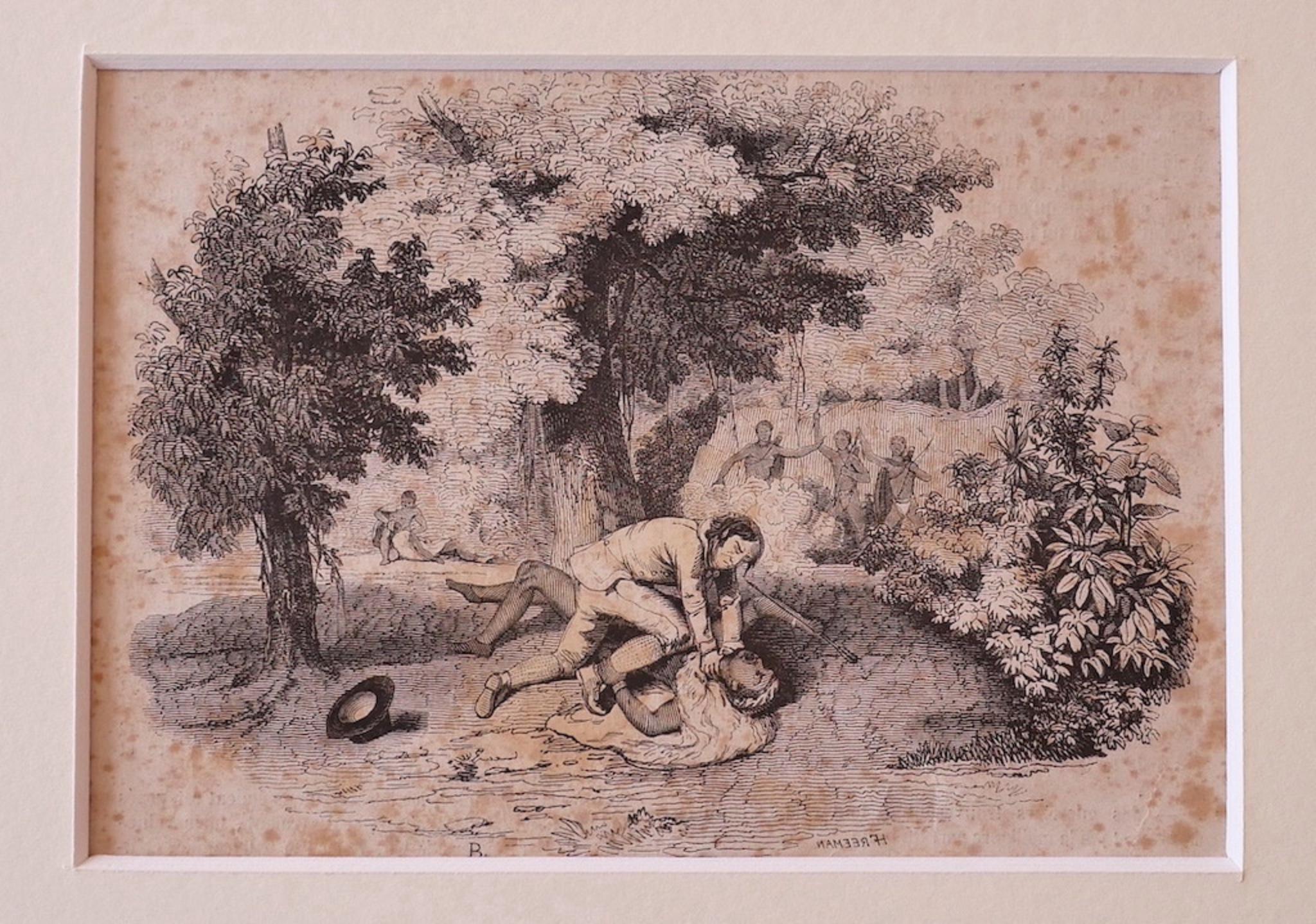 Unknown Figurative Print - The Fight - Original Lithograph - 19th Century