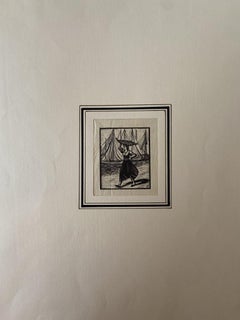 The fisherwoman - Original Woodcut - mid-20th Century