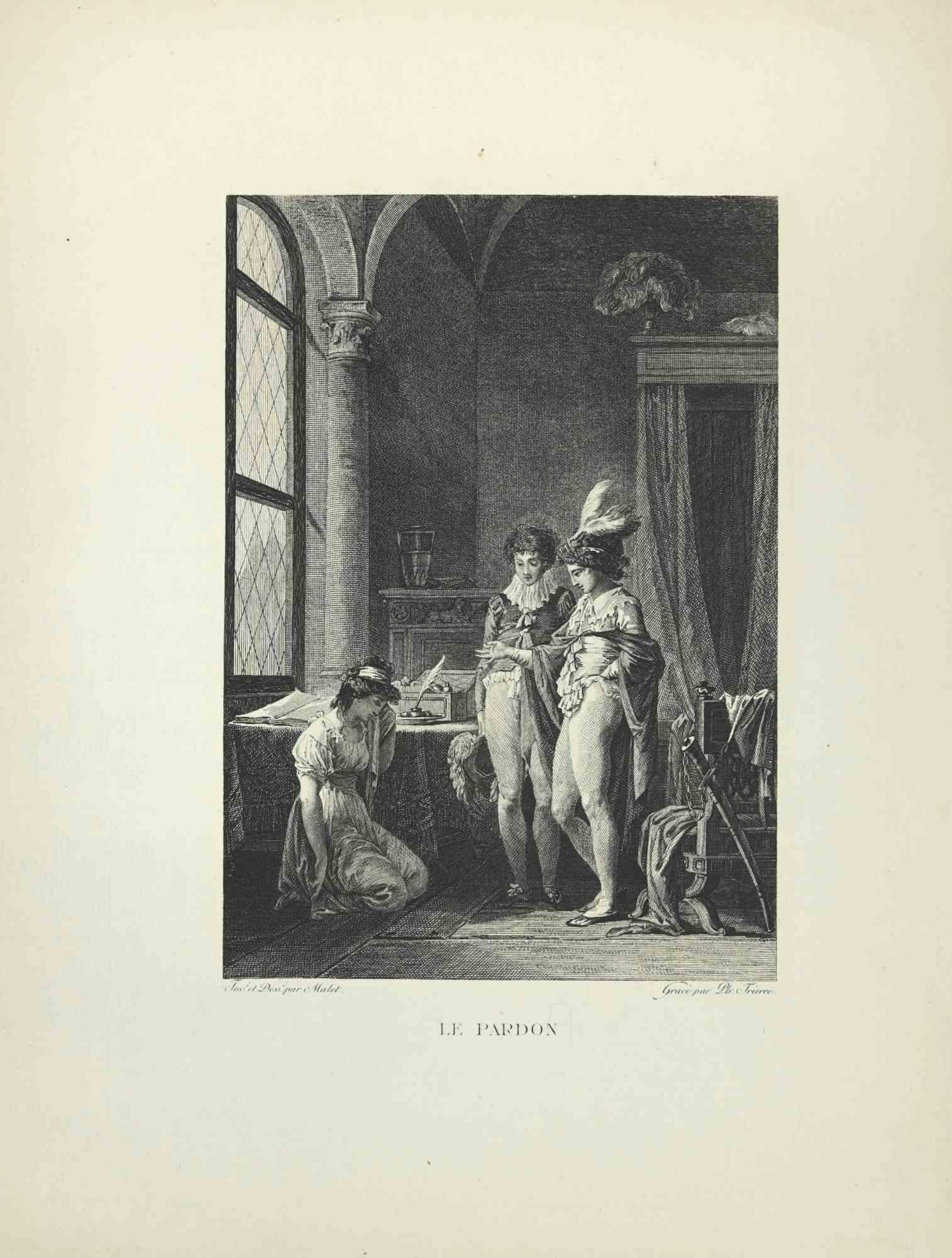Unknown Figurative Print - The Forgiveness - Etching Philippe Triere - 1882