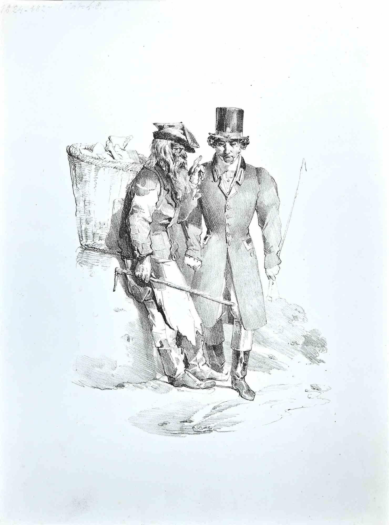 The Gentleman and the Wayfarer - Original Etching - Late-19th Century