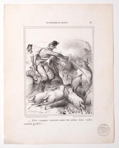 The Hunting - Original Lithograph On Paper - 19th Century
