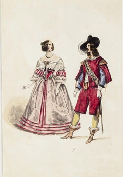 La dame et le muguetière - Lithographie originale, fin du XIXe siècle