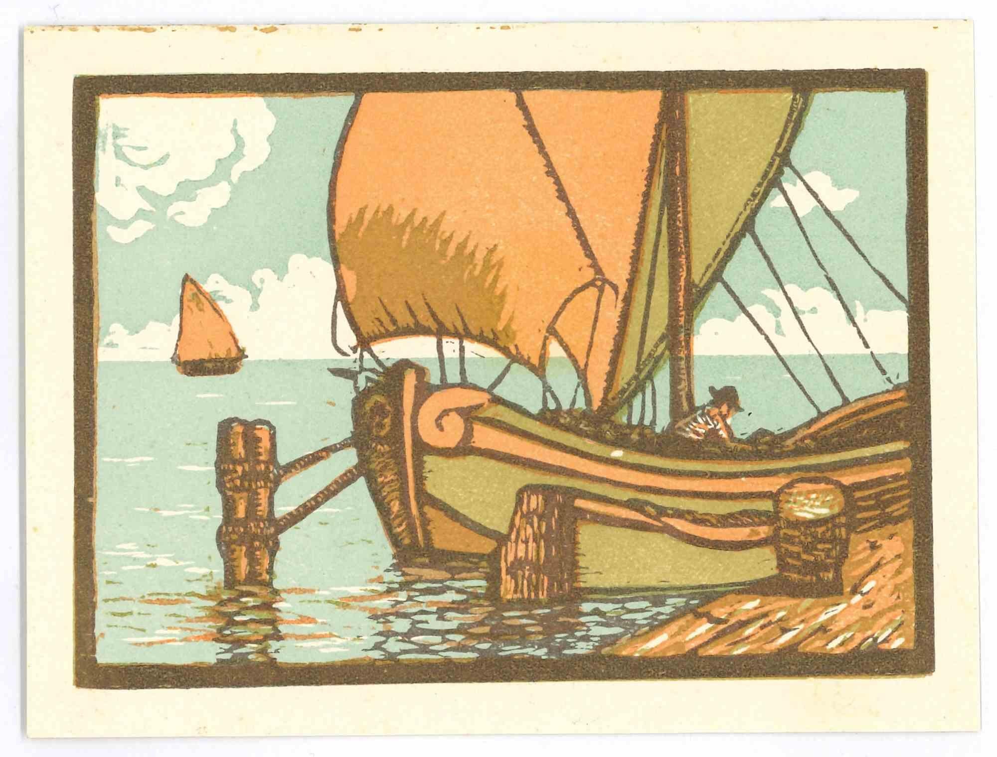 The Landing - gravure sur bois originale - début du XXe siècle