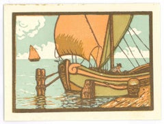 The Landing - Original Woodcut - Early 20th Century