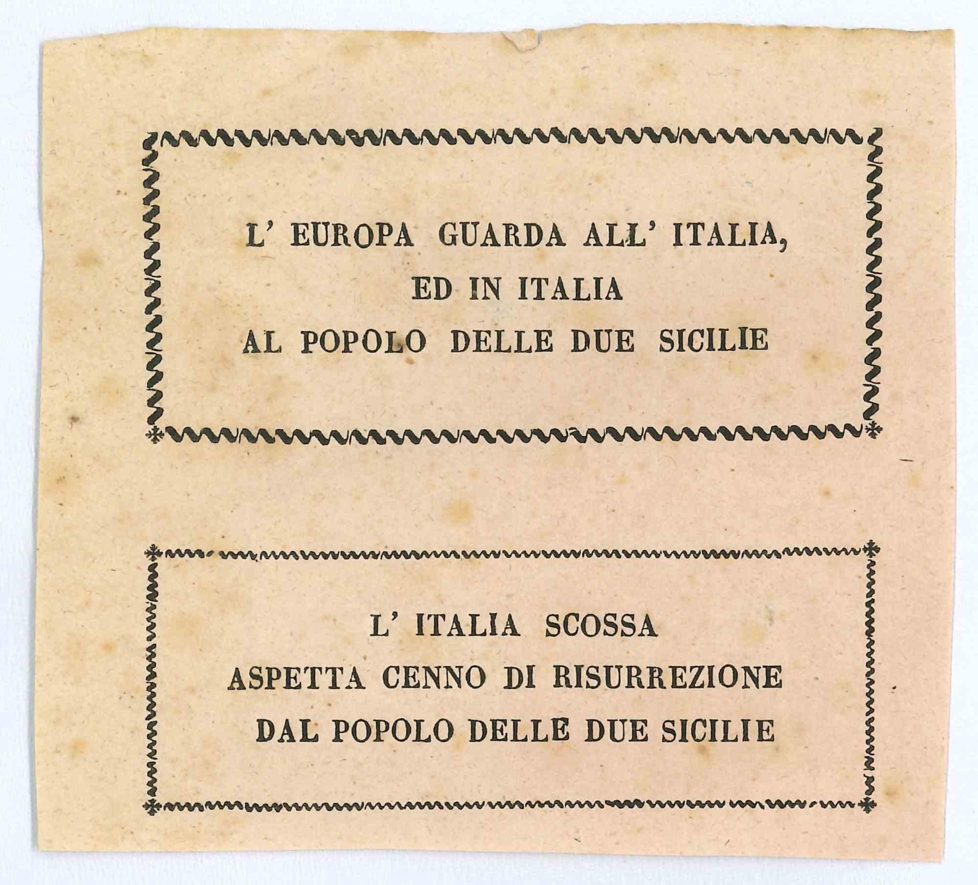 Landscape Print Unknown - The Leaflet of the Italian Risorgimento - Lithographie - années 1850