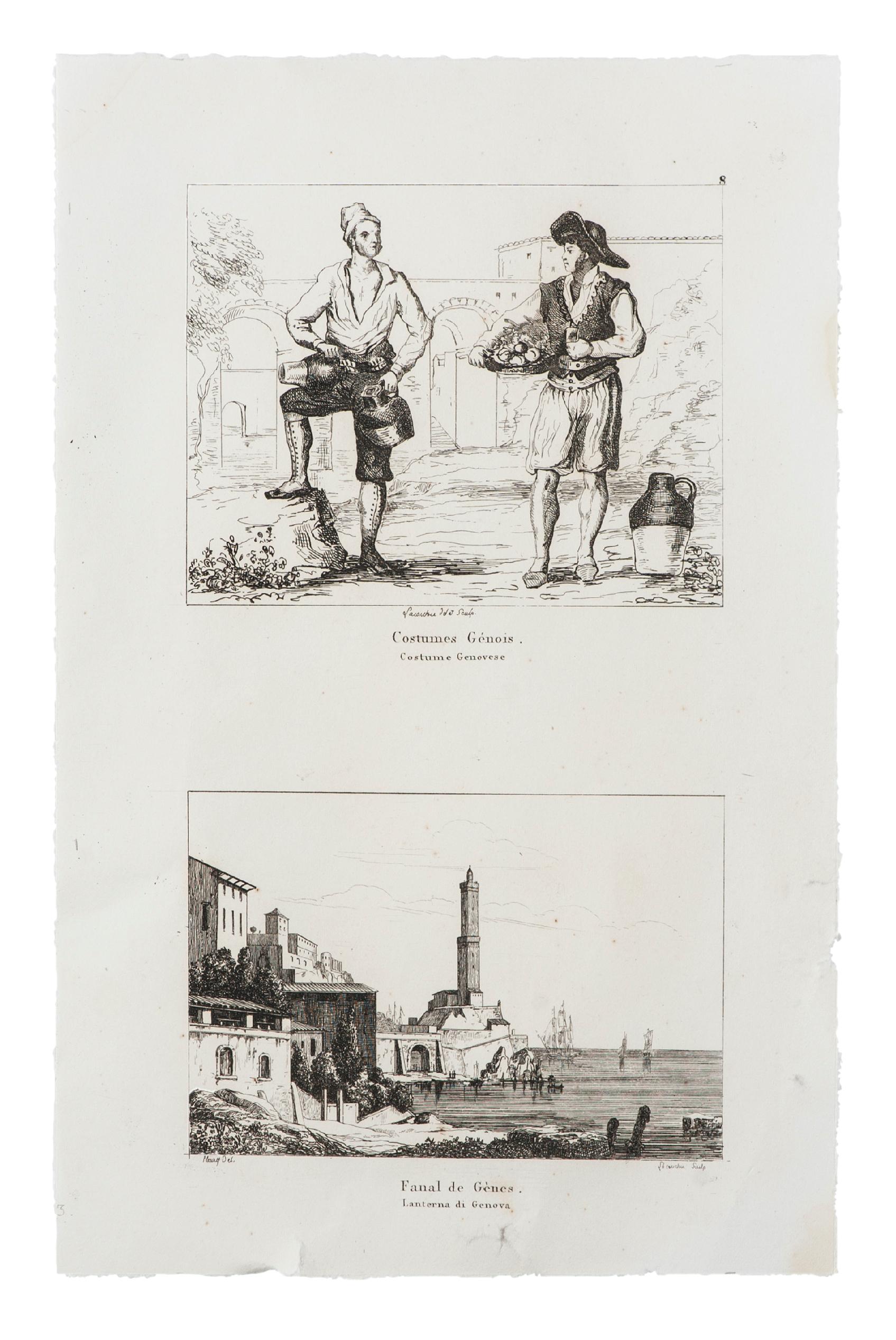 Unknown Figurative Print - The Lighthouse of of Genova - Etching - 19th Century