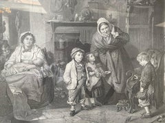 The Little Wanderer (Framed 19th Century Antique Figure Etching)