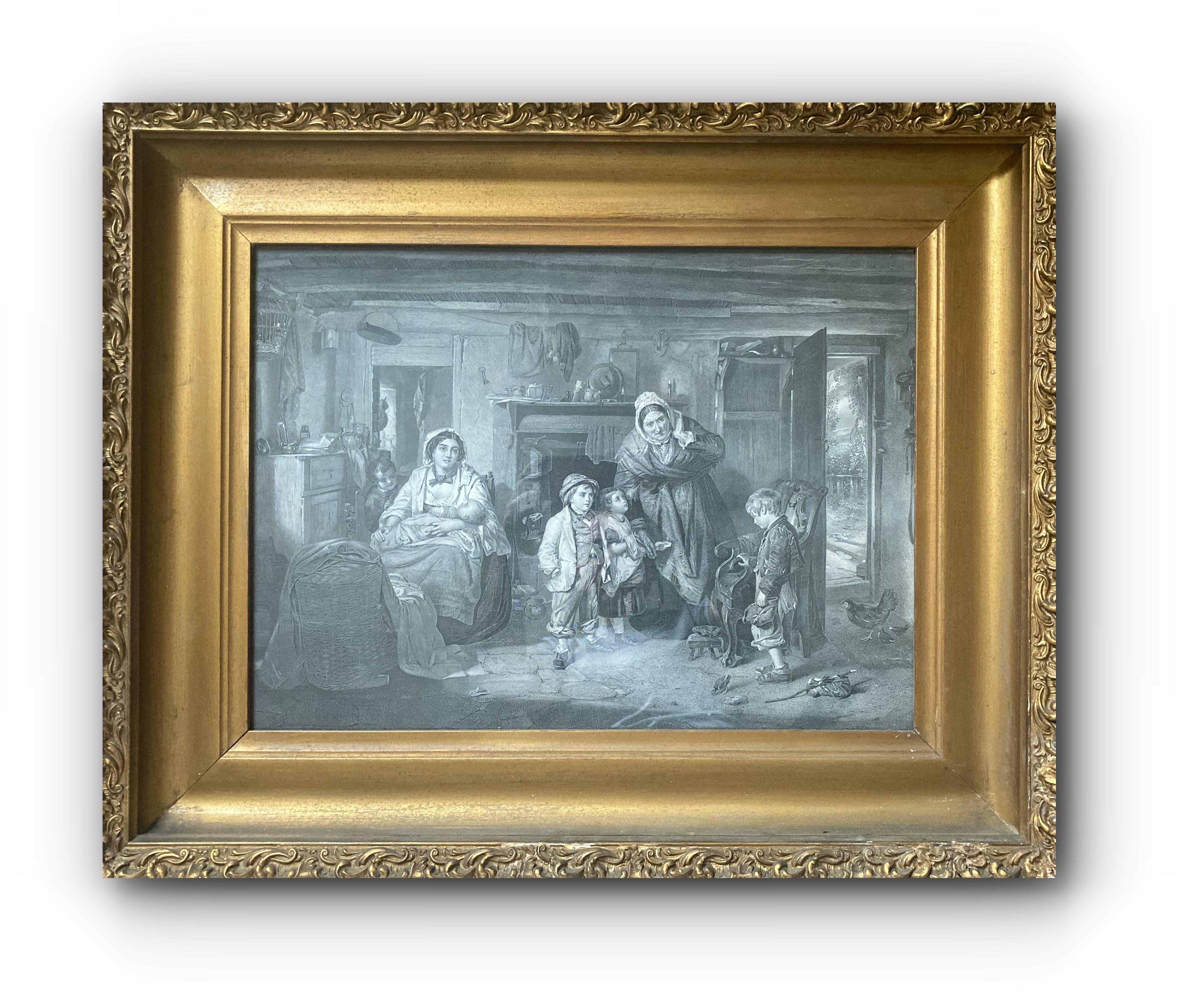 Unknown Portrait Print - The Little Wanderer (Framed 19th Century Antique Figure Etching)