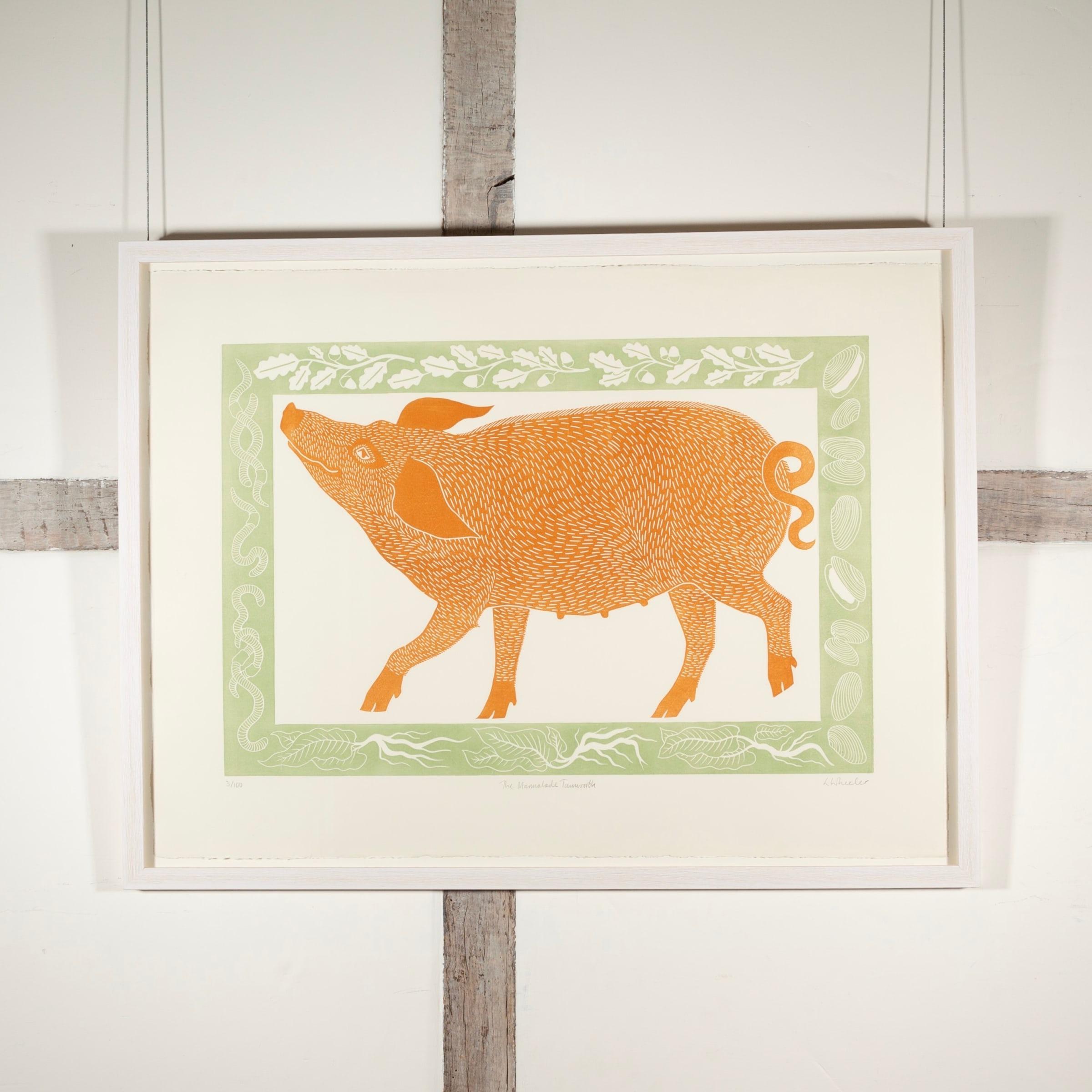The Marmalade Tamworth, stampa linoleografica di maiale di Lizzie Wheeler, 2023 in vendita 1