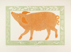 La Mermelada Tamworth, Grabado en linograbado de un cerdo por Lizzie Wheeler, 2023