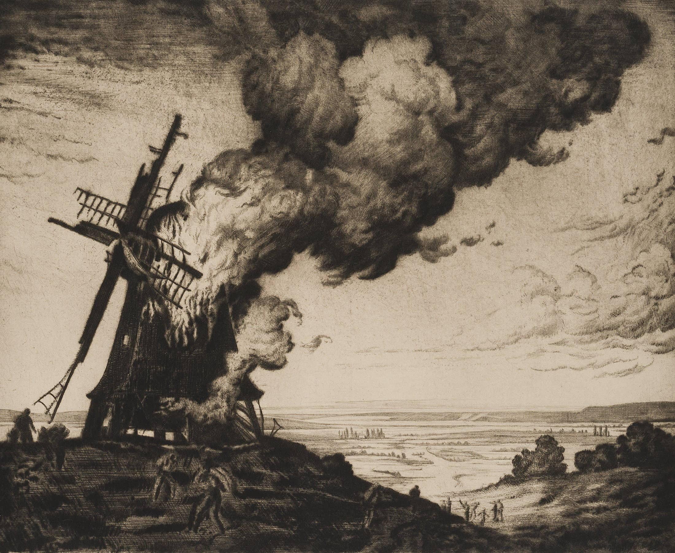 Carl August Walther Landscape Print - The mill fire