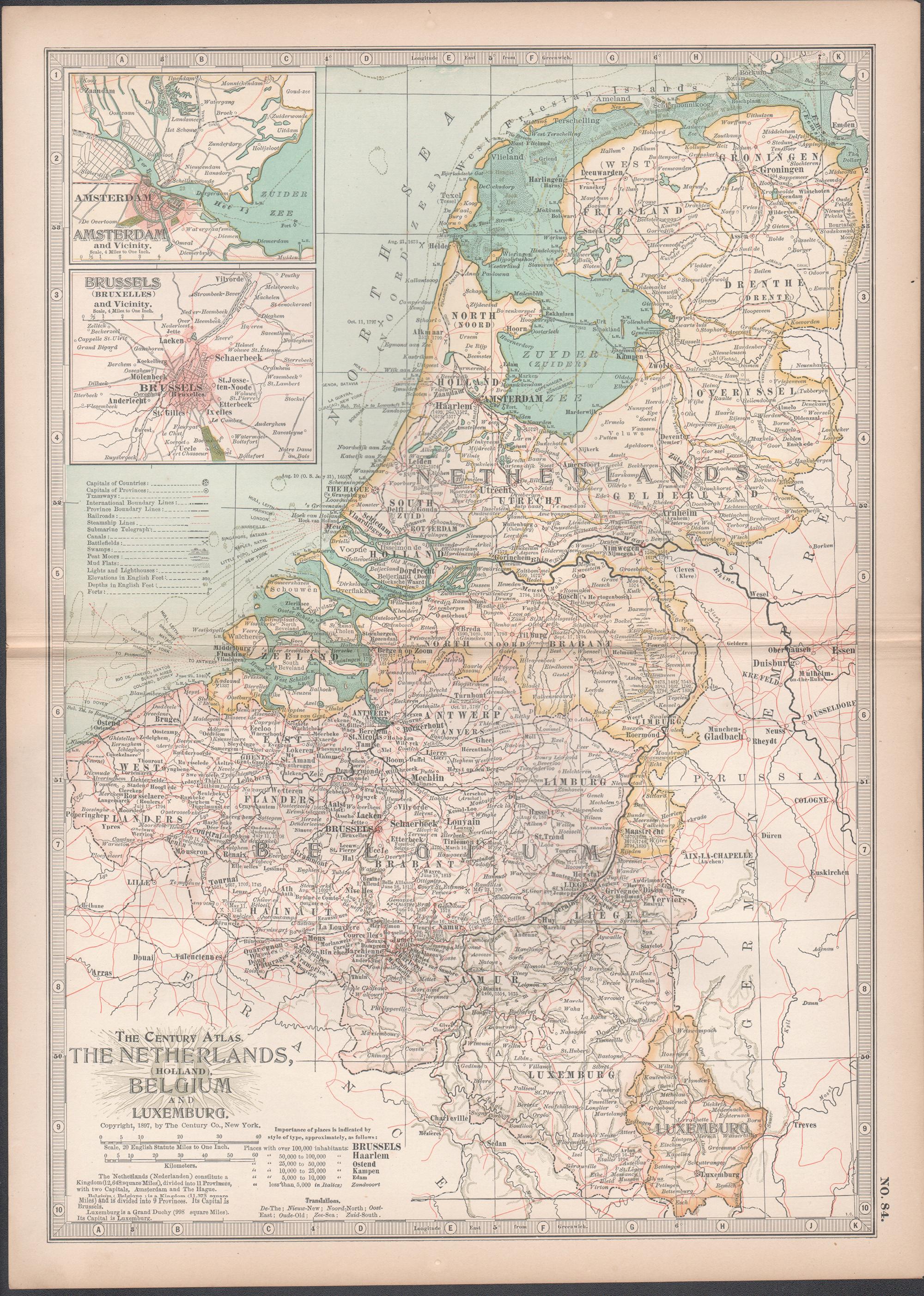 The Netherlands (Holland), Belgium and Luxemburg. Century Atlas antique map - Print by Unknown