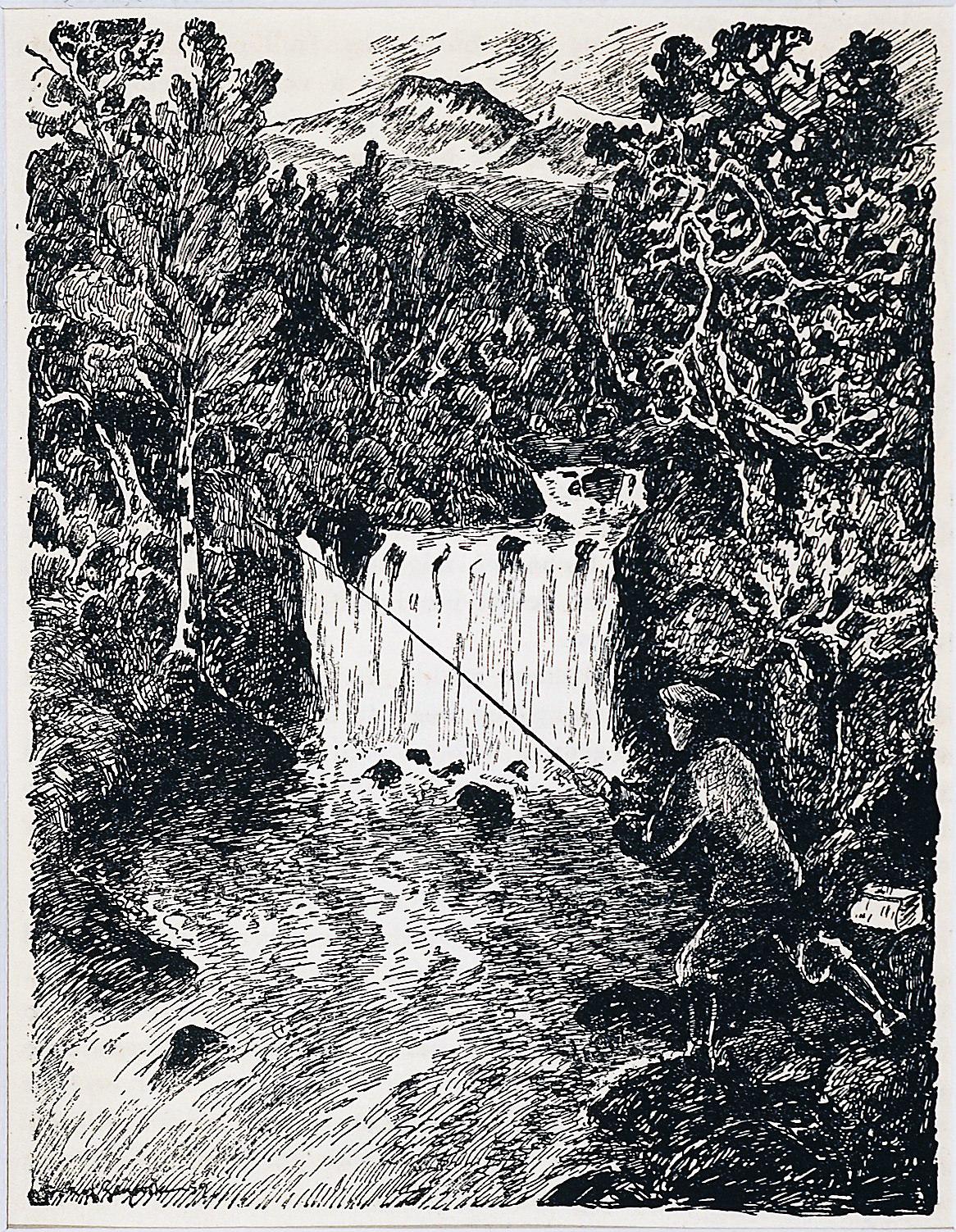 The Perfect Fishing Spot and Wild Turkey on a Branch - Print by Unknown