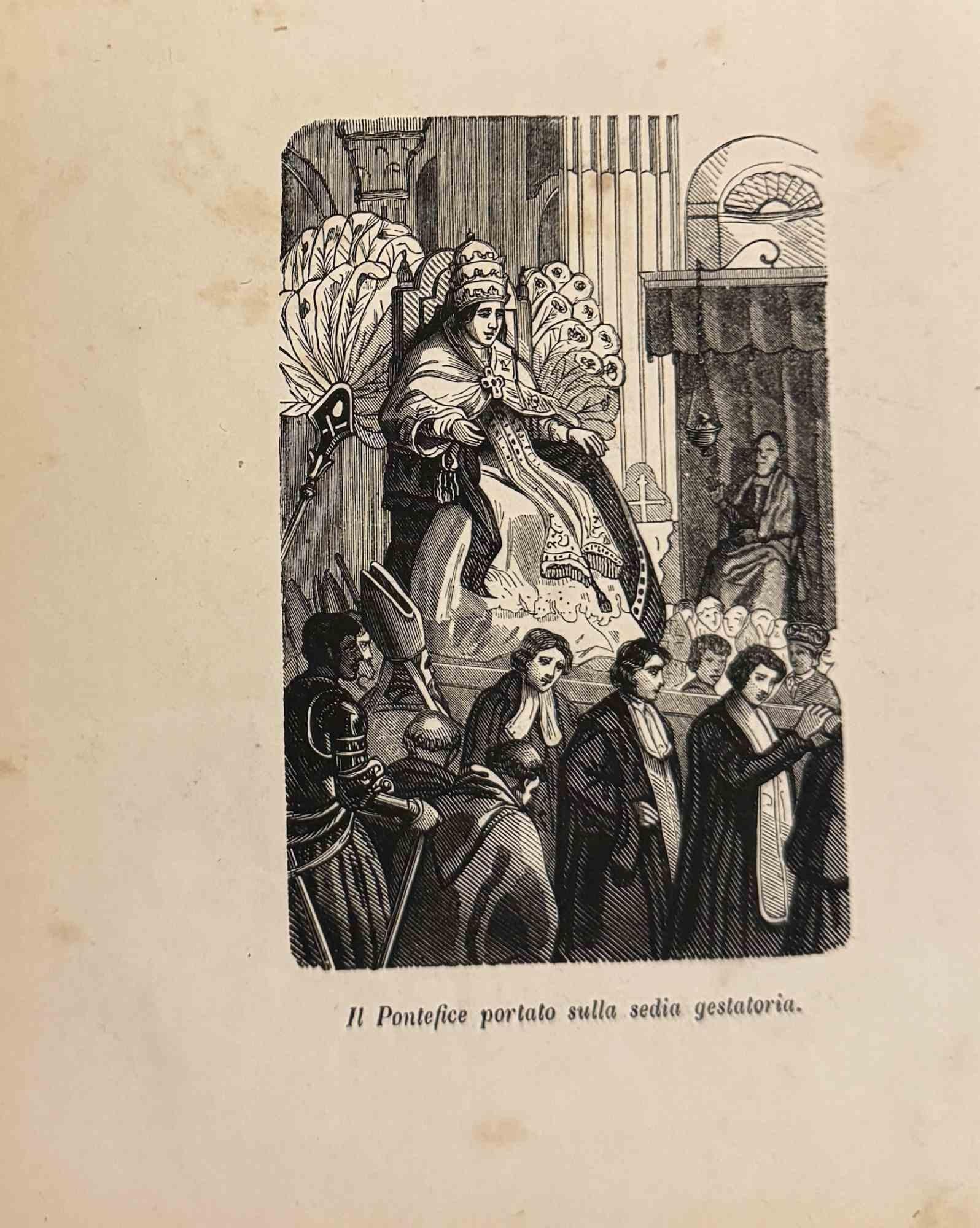 Unknown Figurative Print - The Pontiff Carried to the Gestatorial Chair - Lithograph - 19th Century