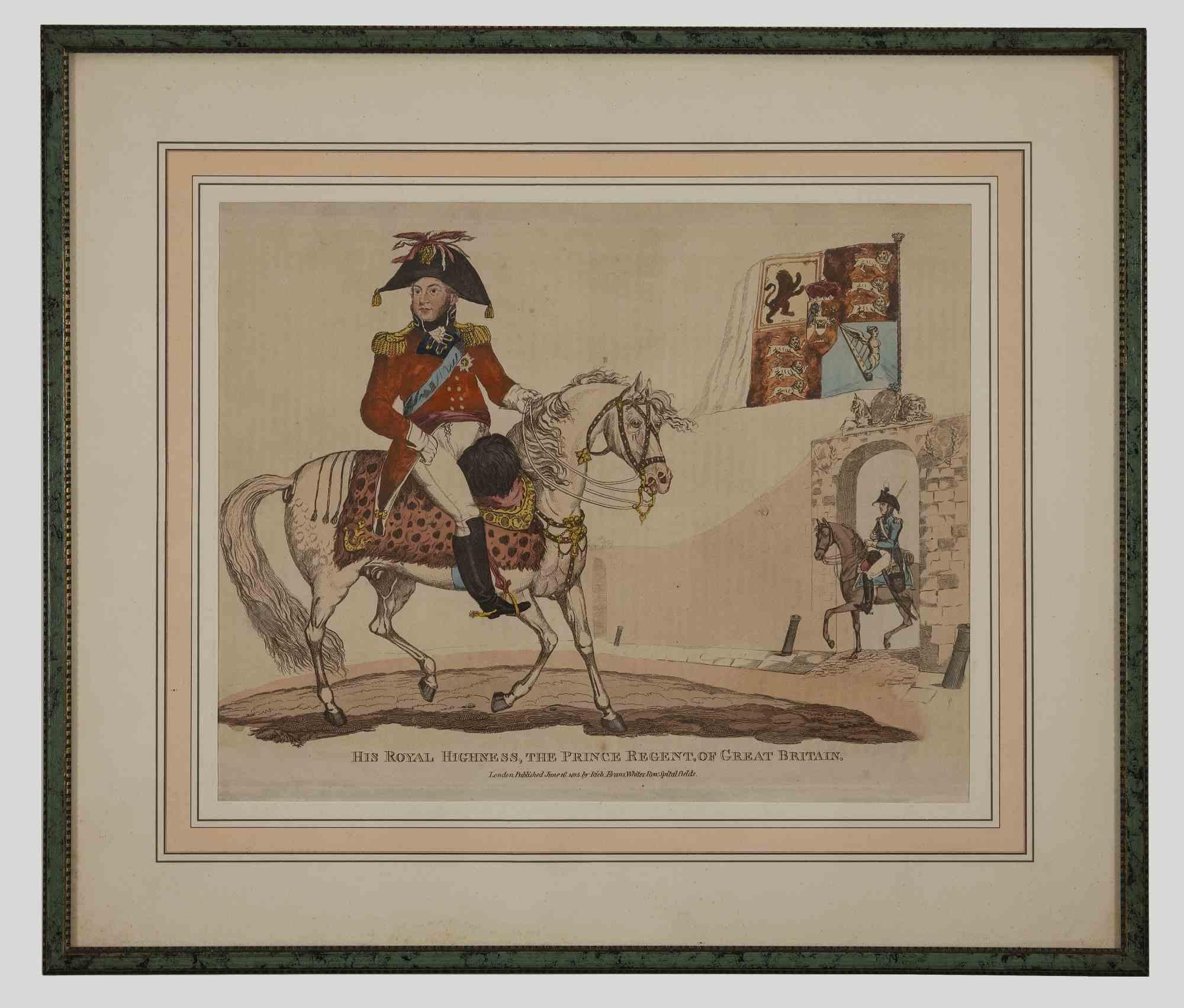 The Prince Regent of Great Britain - Lithographie originale aquarellée - 1816