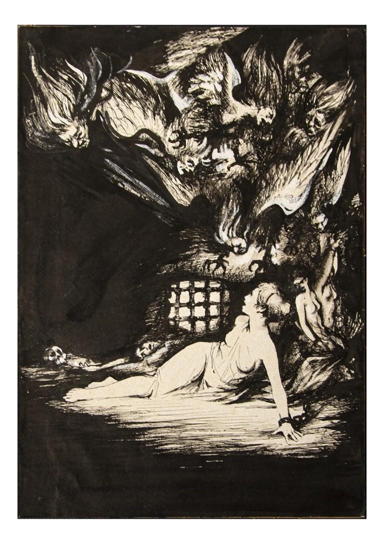 Unknown Figurative Print - The Prisoner of Nightmares - Original Lithograph - Early 20th Century