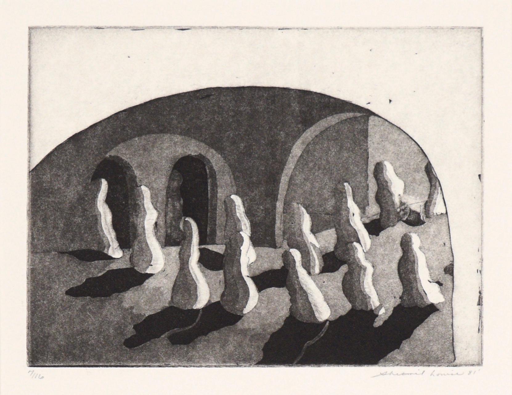 The Procession - Abstracted Figurative Lithograph in Ink on Paper - Print by Unknown