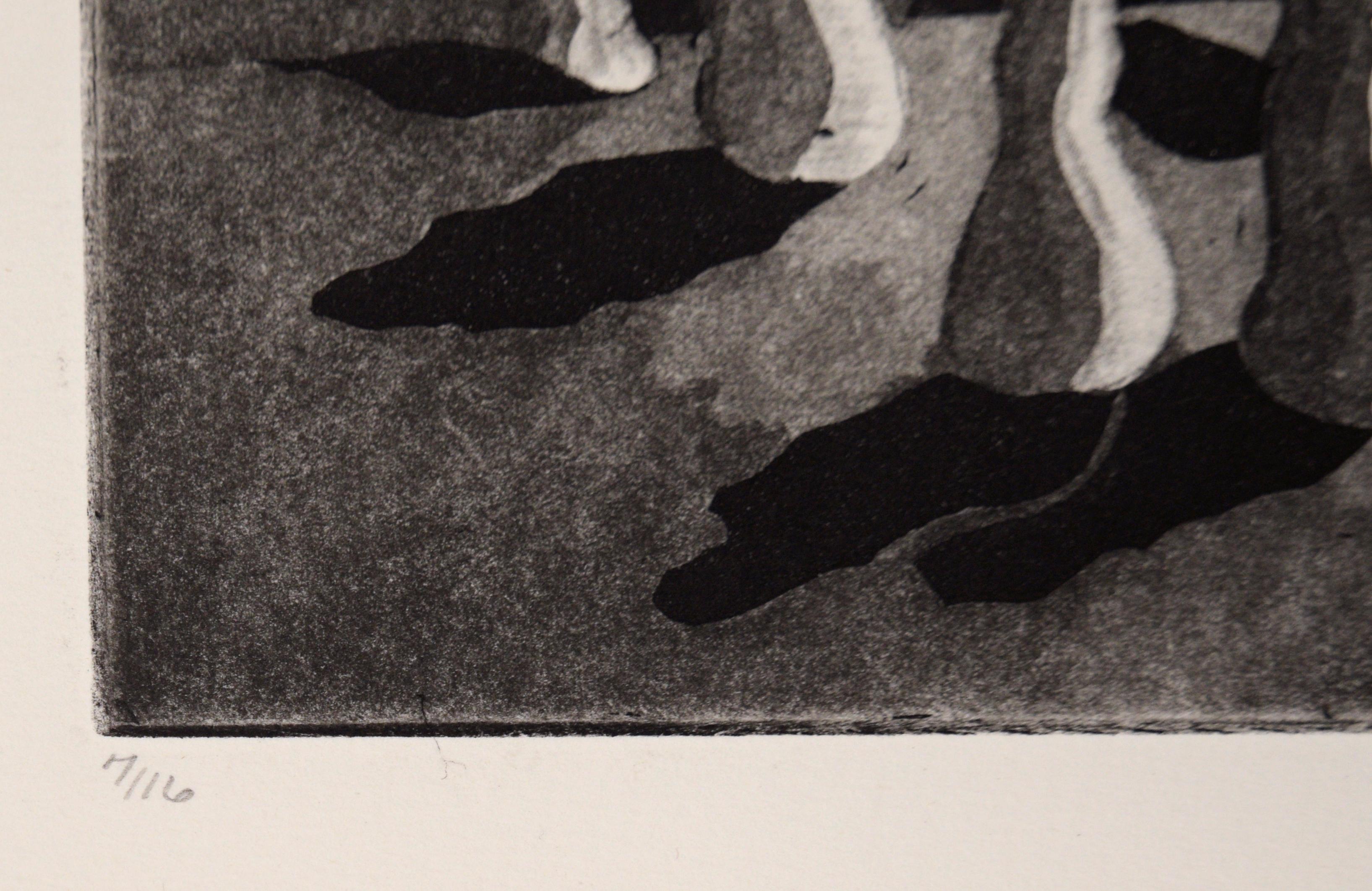 The Procession - Abstracted Figurative Lithograph in Ink on Paper 1