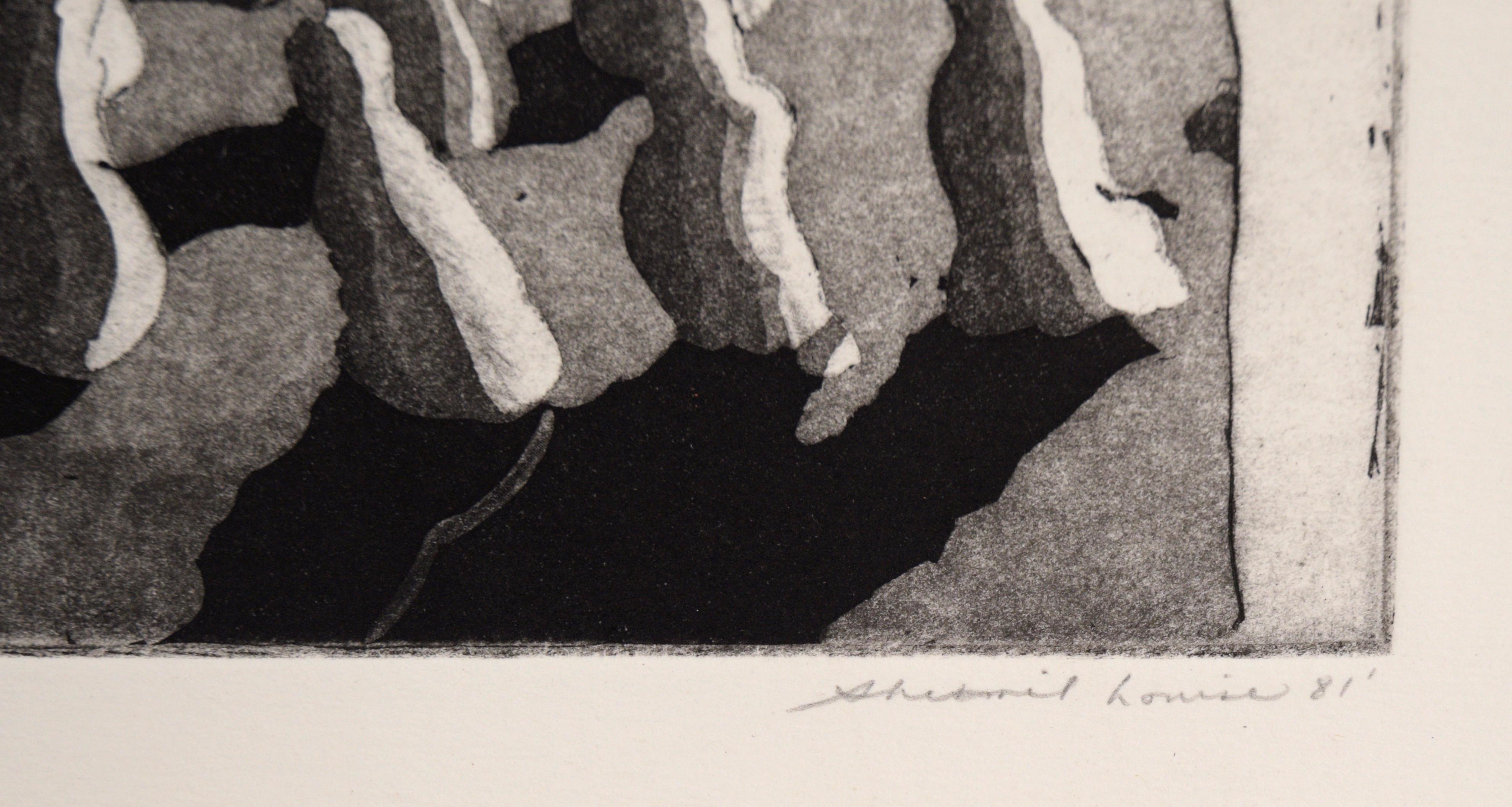 The Procession - Abstracted Figurative Lithograph in Ink on Paper 2