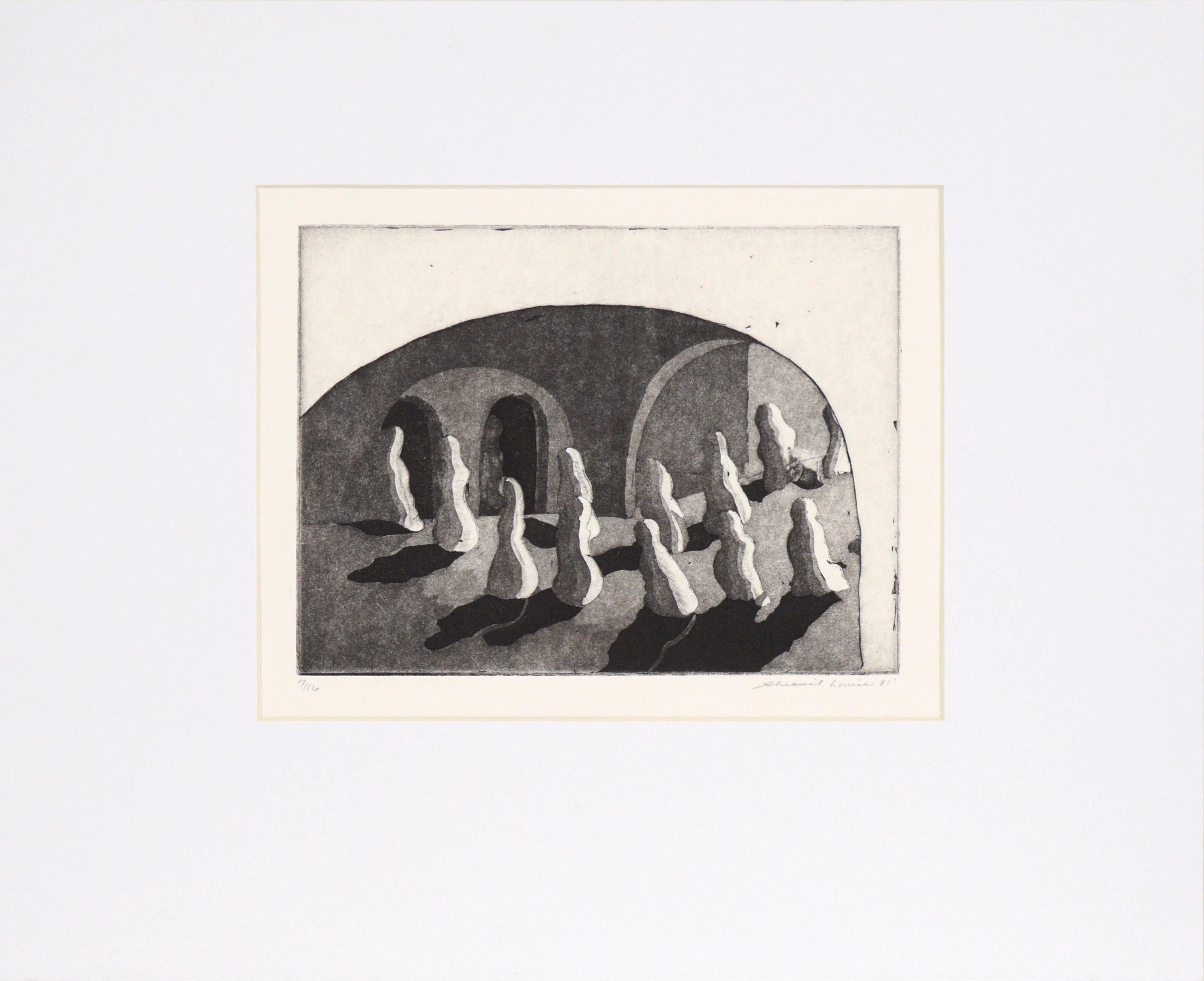 Unknown Interior Print - The Procession - Abstracted Figurative Lithograph in Ink on Paper