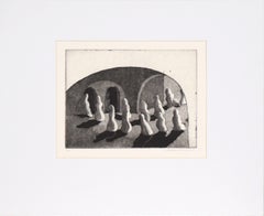 The Procession - Abstracted Figurative Lithograph in Ink on Paper