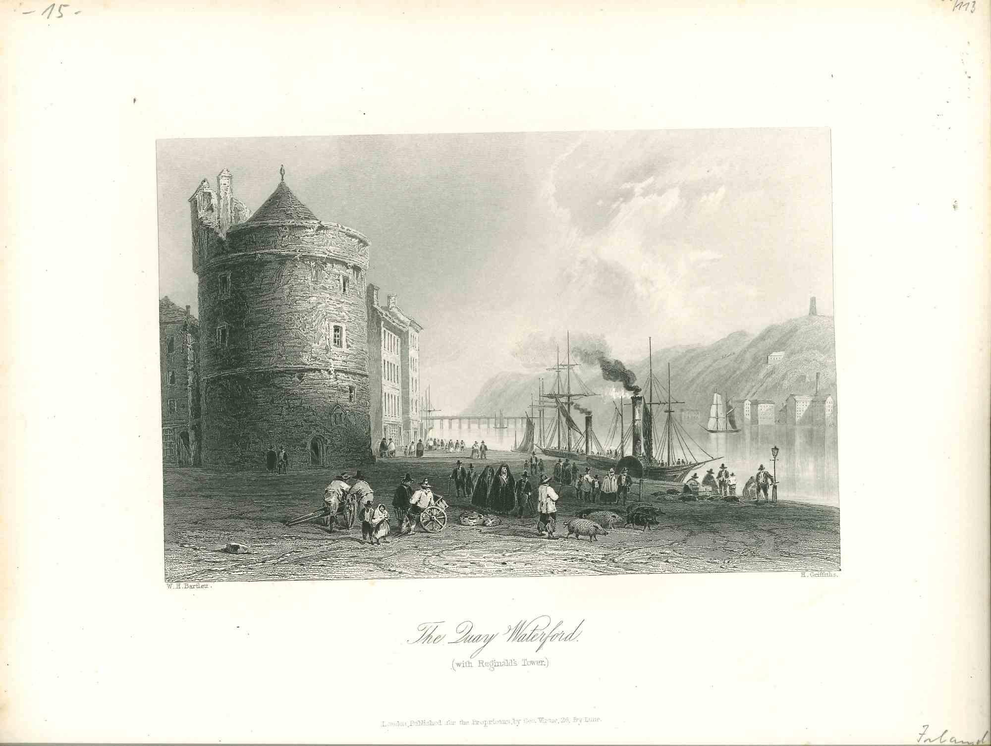 Landscape Print Unknown - The Quay Waterford - Lithographie originale - Milieu du XIXe siècle