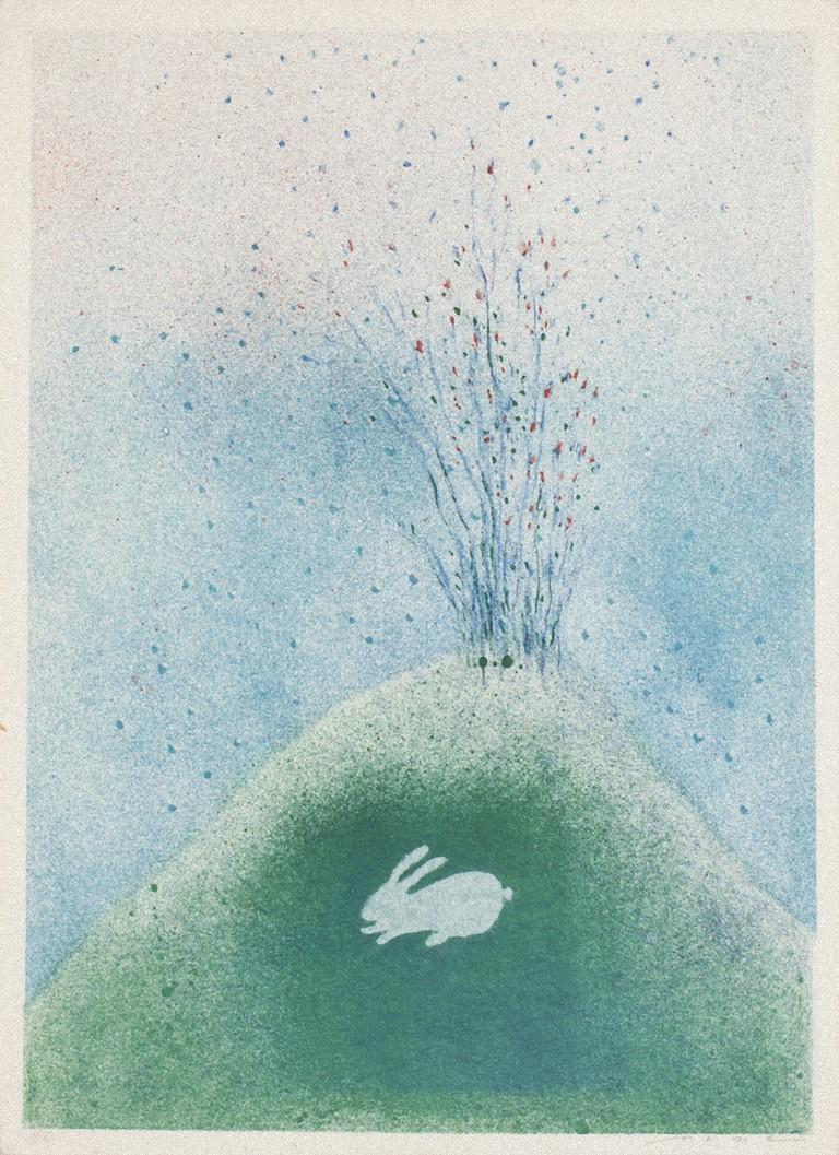 Unknown Figurative Print - The Rabbit on Volcano - Original Lithograph - Late 20th Century