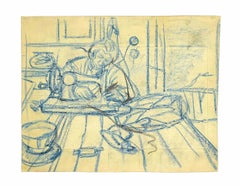 The Seamstress - Original Pastel on Paper by European Master 1900