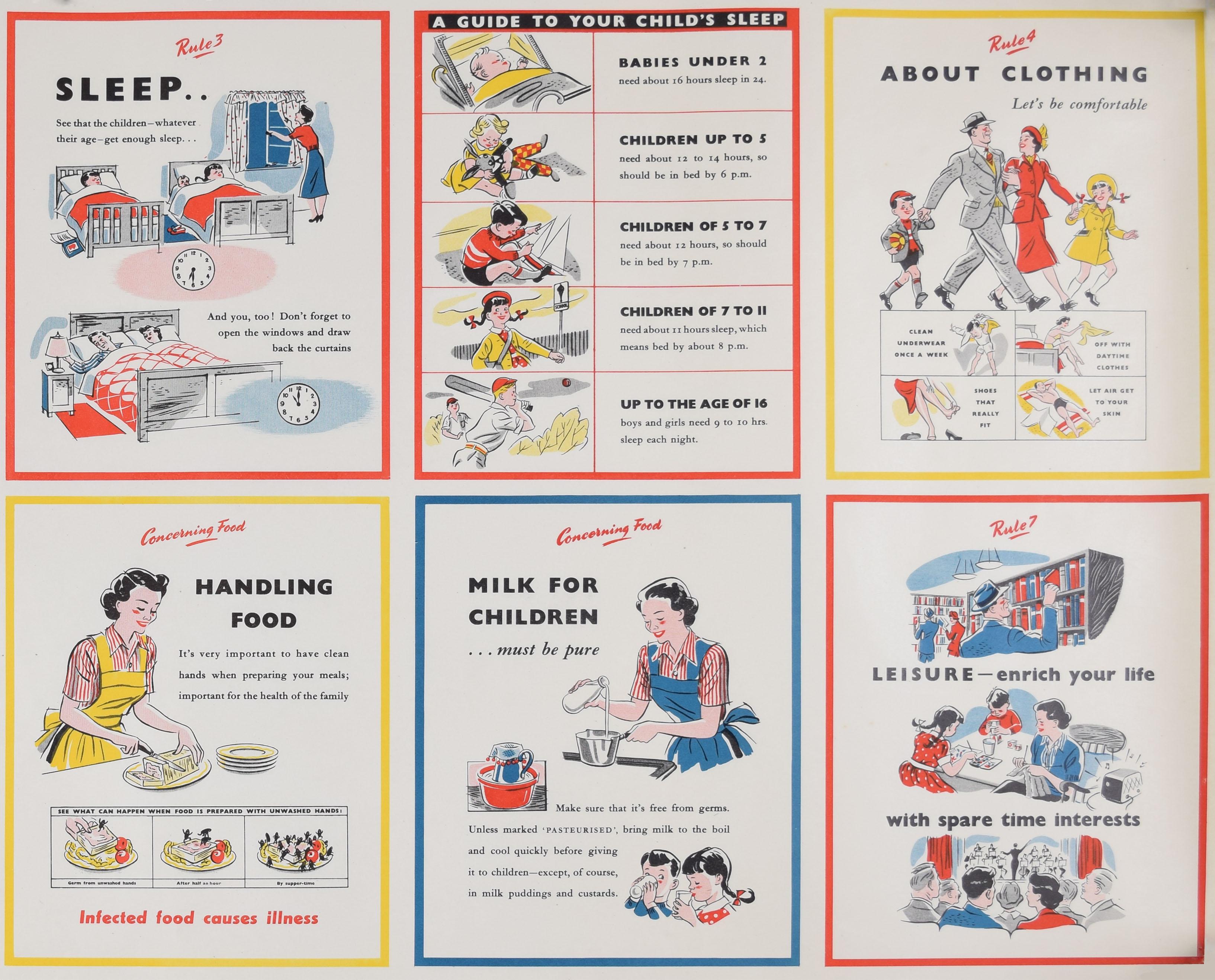 Großbritannien: Propagandaplakat „The Seven Rules of Health“ der britischen Regierung, HMSO, um 1950 – Print von Unknown