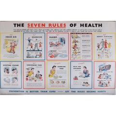 Retro The Seven Rules of Health UK British Government Propaganda Poster HMSO c1950