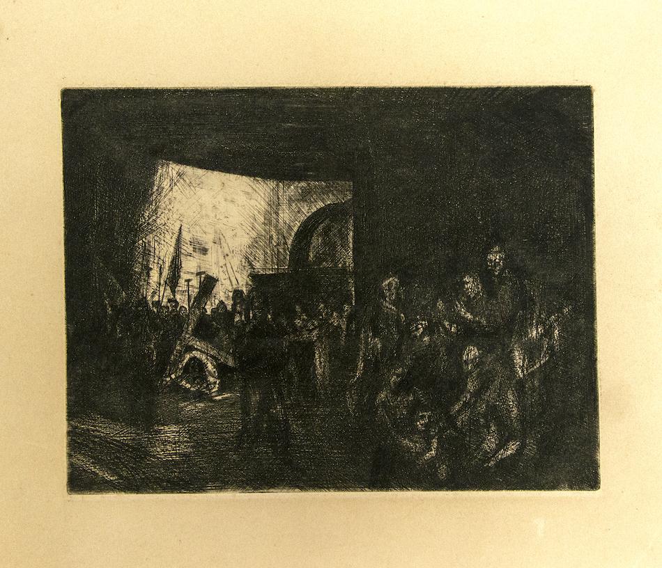 Unknown Figurative Print - The Shelter -  Etching - 20th Century