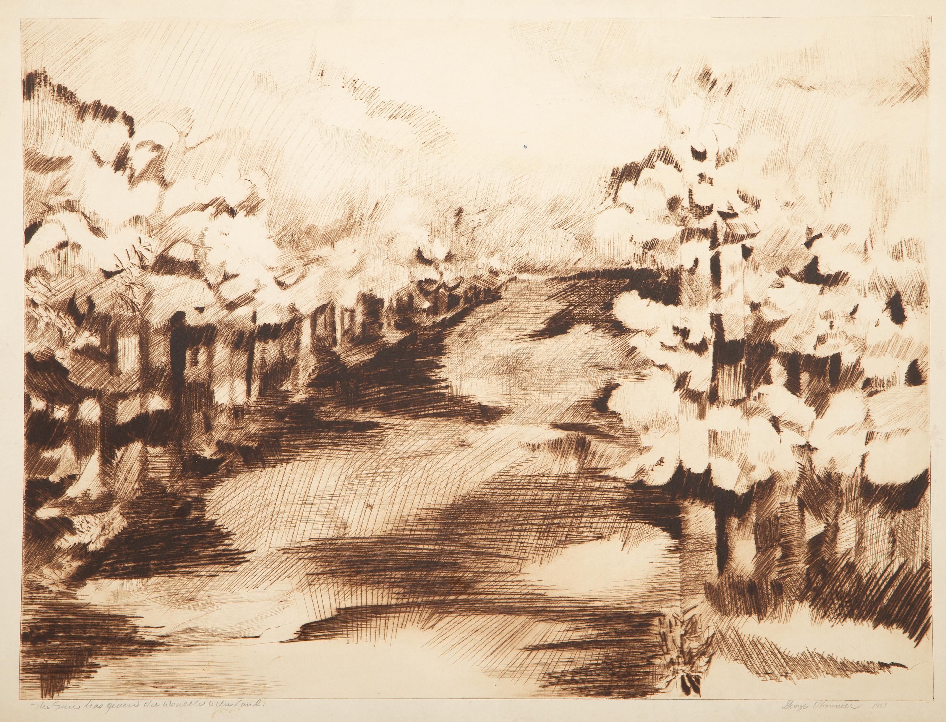 Landscape Print de George O'Connell - El Sol Ha Dado La Riqueza A La Tierra, Grabado Impresionista