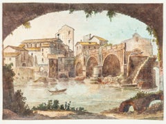 The Tiber - Original Hand Watercolored Etching - 19th Century