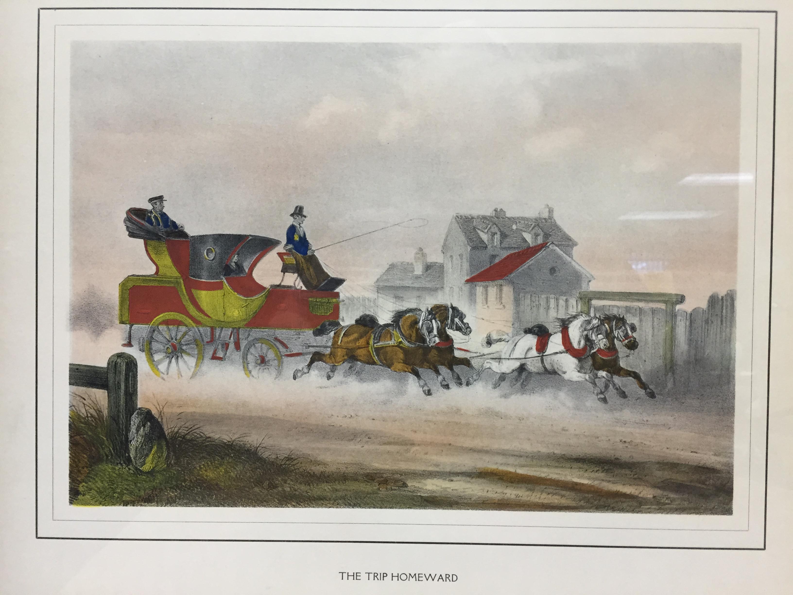 Classic colour print 'The Trip Homeward' depicting a four horse drawn carriage at full speed

Image Sz: 11 1/2